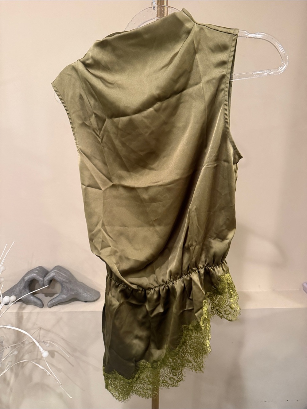 Commense assymetrical green olive silky top - Picture 5 of 5